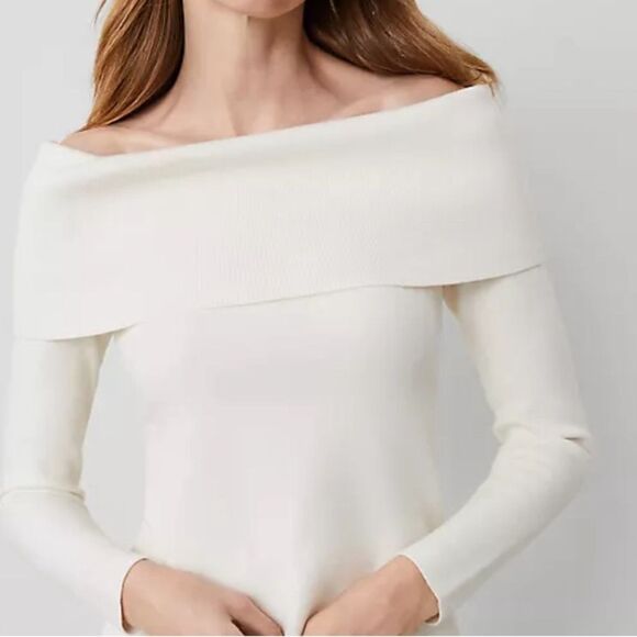 Ann Taylor Off-the-Shoulder Sweatshirt. Size XS. Ivory Color - Picture 1 of 6